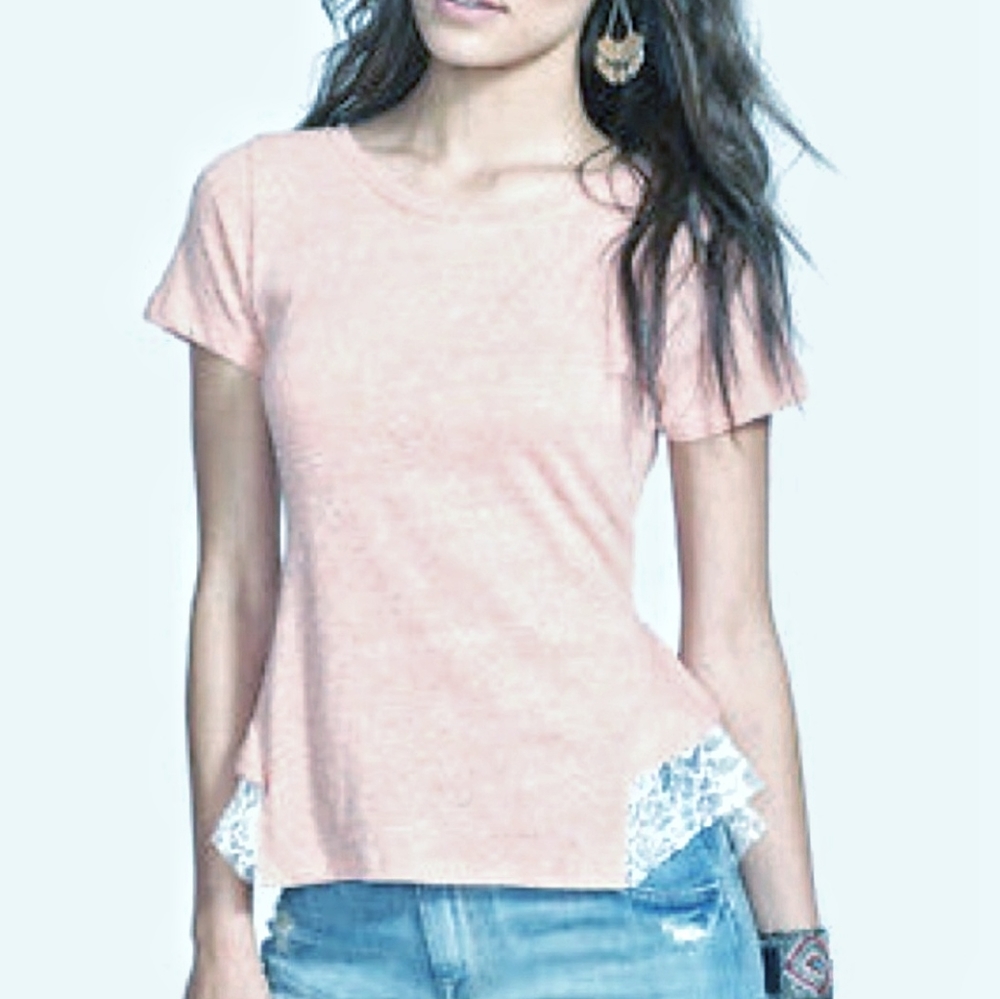 FREE PEOPLE Lace Hem Peplum T-shirt Sz M